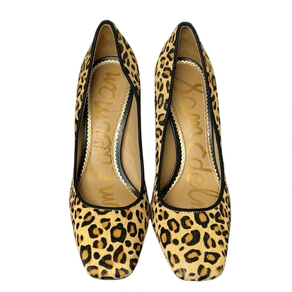 SAM EDELMAN Square Toe Genuine Calf Hair Animal‎ Print Stiletto Heels Size 6